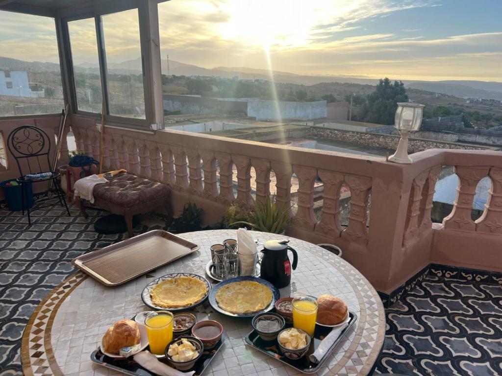 Moroccan breakfast on the terrace at sunrise